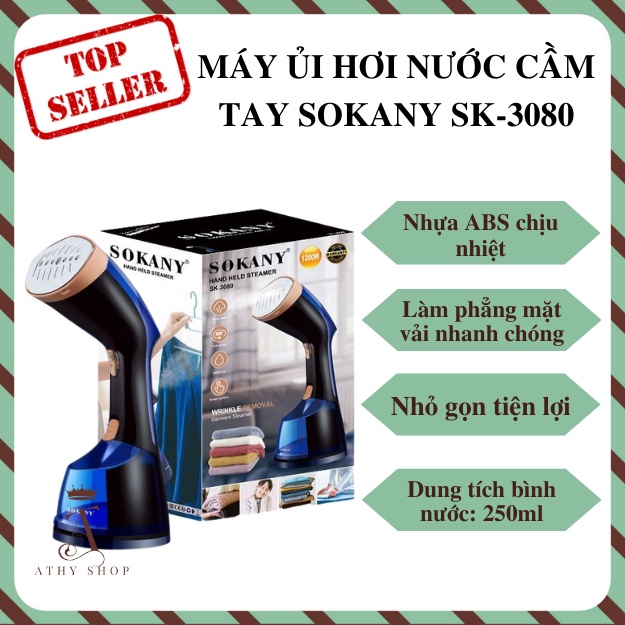 BÀN ỦI HƠI NƯỚC CẦM TAY SOKANY SK-3080 nhỏ gọn, máy ủi siêu nhanh mọi loại quần áo, bàn là mini giá rẻ ATHY SHOP