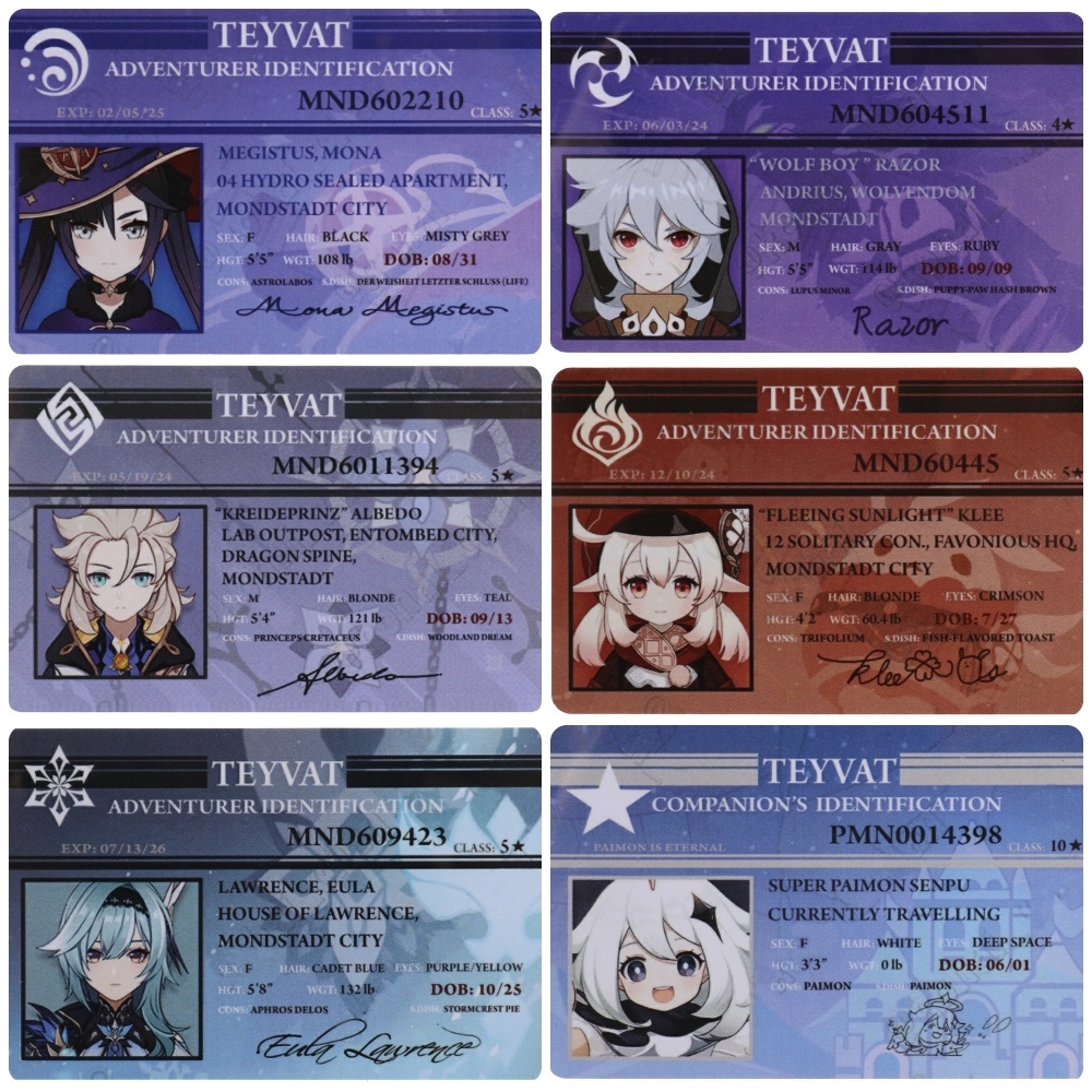 Ảnh thẻ in hình game GENSHIN IMPACT ver ID card bo góc viền 5*8cm anime chibi xinh xắn sưu tầm