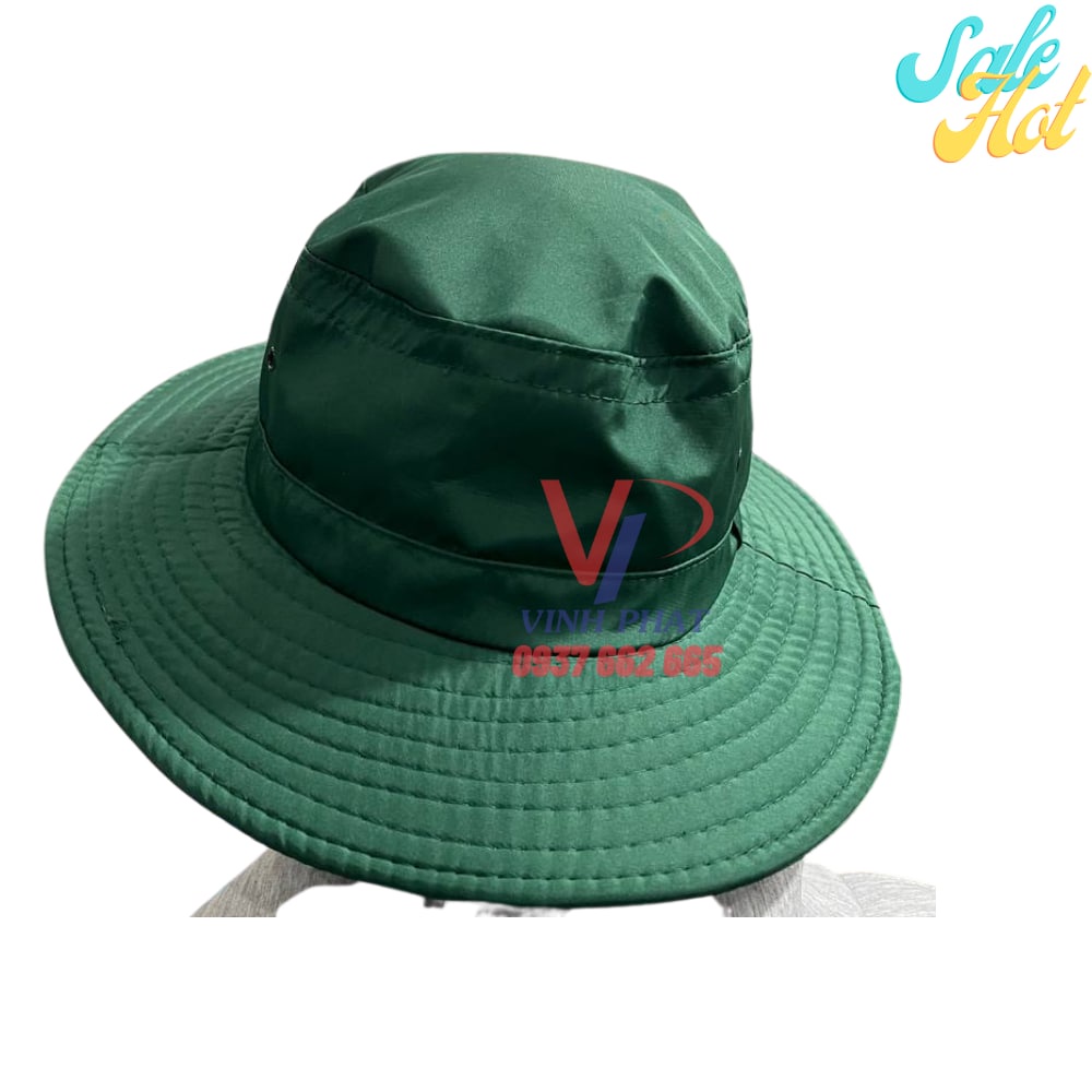 Mũ Nón Tai Bèo Màu Xanh Lá Đậm Vành Rộng Chống Nắng Chất Vải Thoáng Mát (Hình thật)