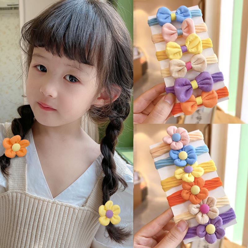 Bộ 6 Dây Cột Tóc Đính Nơ Hoa Kiểu Hàn Quốc Dễ Thương Cho Bé Gái