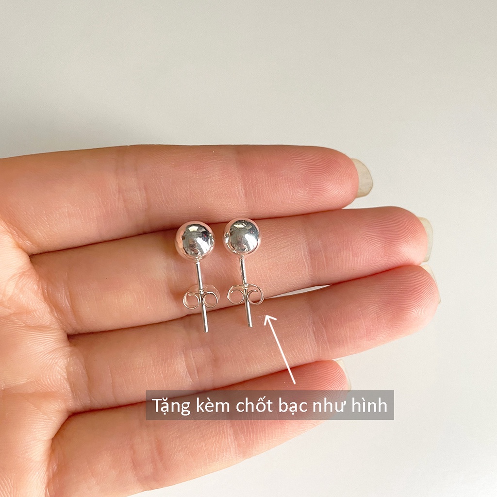 Khuyên tai bi tròn bạc 925 thật nguyên chất, Bông tai nụ bạc nữ CiCi Silver