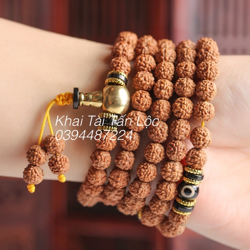 Vòng chuỗi 108 hạt Bồ đề kim cang tự nhiên 8mm phối Dzi Nepal