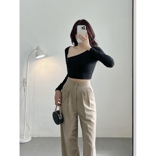 Áo Thun Gân Croptop Lệch Vai [ ẢNH THẬT 100% ]