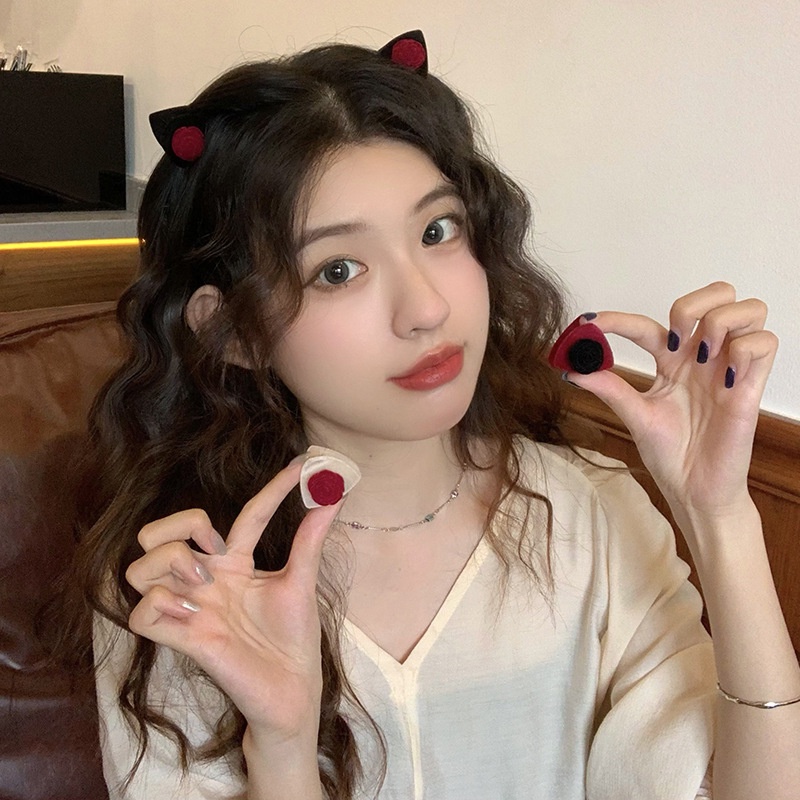 Kẹp Tóc Hình Tai Mèo Hai Mặt Thời Trang Thu Đông Phong Cách Hàn Quốc Cho Nữ