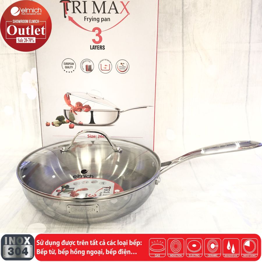 Chảo Xào Inox 3 Lớp Liền Đáy Elmich Trimax EL-3796 / EL-4846OL