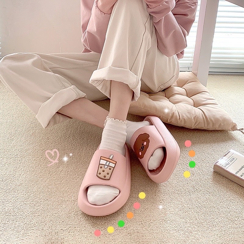 Dép trong nhà nam nữ hình trà sữa, dép gấu trà sữa dễ thương