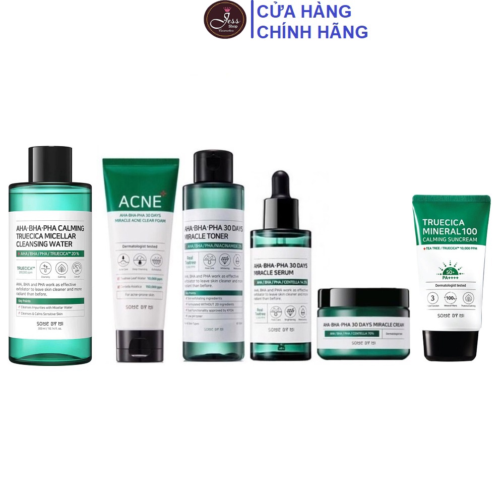 Bộ 6 Sản Phẩm Giảm Mụn Giảm Thâm Some By Mi AHA-BHA-PHA 30 Days Miracle (Ntt + Sữa rửa mặt + Toner + Serum + Kem + Kcn)