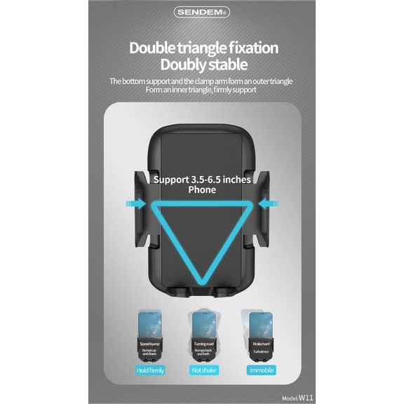 Giá đỡ trên oto Sendem W11 kẹp điện thoại ,đế hút chân không,xoay 360 độ