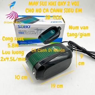  Máy sục sủi khí oxy 2 vòi 5.8W 2x4.5L min SOBO SB-1106 cho hồ cá siêu êm SB1106 