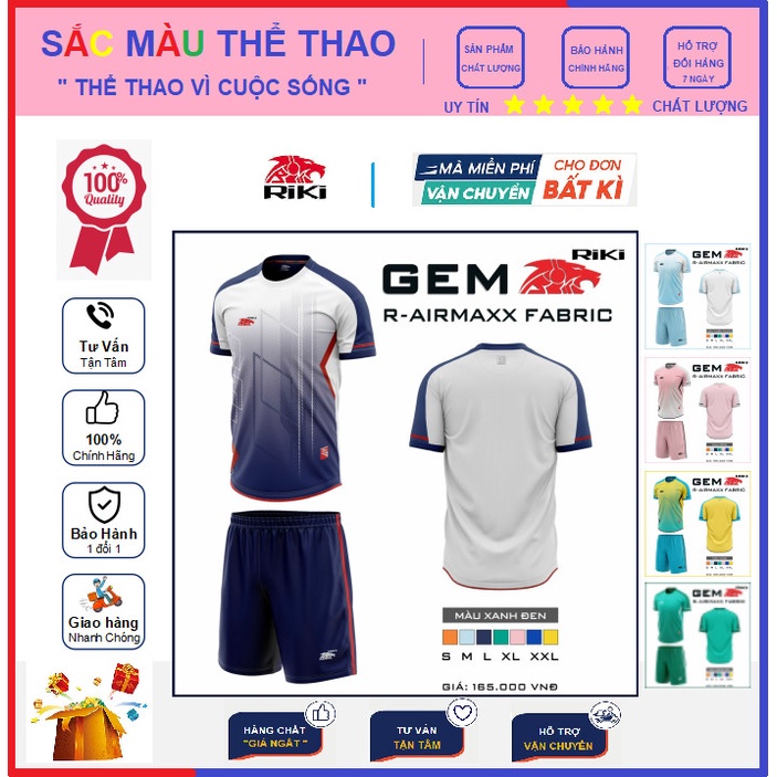 Bộ quần áo bóng đá RIKI GEM , áo thể thao Riki - Hàng chính hãng , chất lượng , thoáng mát