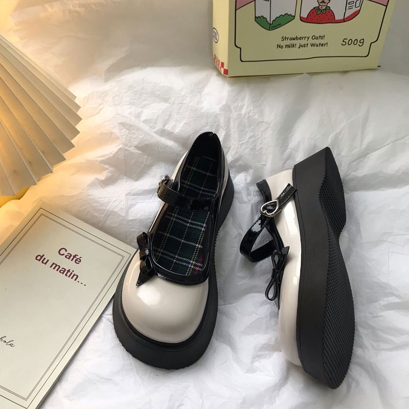 One more shoes⭐Giày Da Đế Dày Phong Cách retro Pháp Thời Trang Mùa Xuân Cho Nữ