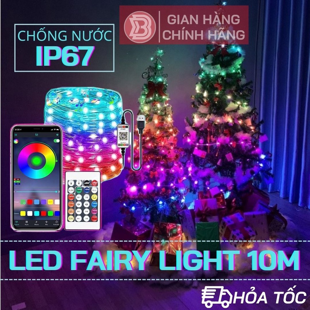 Đèn Fairy Light 10 Mét 16 triệu màu điều khiển APP điện thoại, dây led nháy đuổi decor phòng, trang trí tết, noel