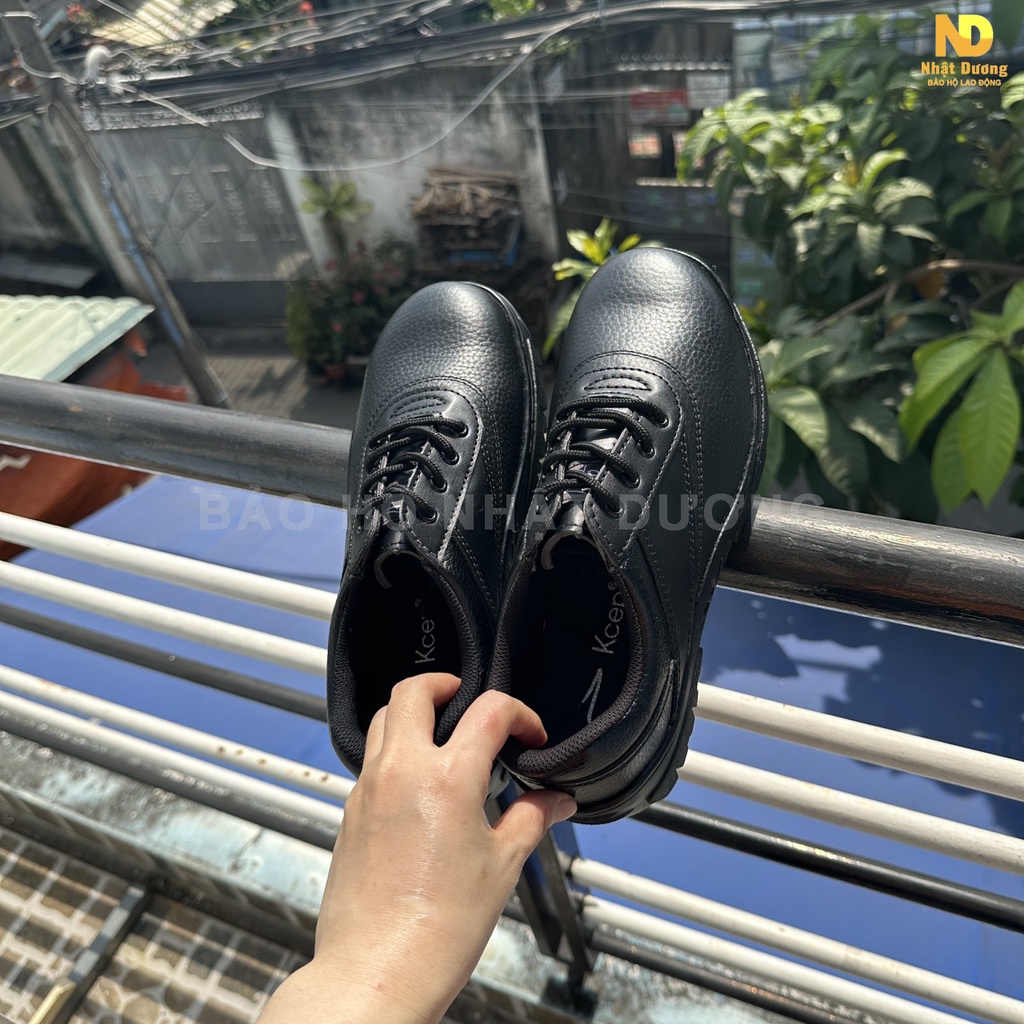 Giày bảo hộ lao động nam Kcep da thật mũi thép đế cao su chống đinh trơn trượt chịu dầu, Giày công trình nhà máy