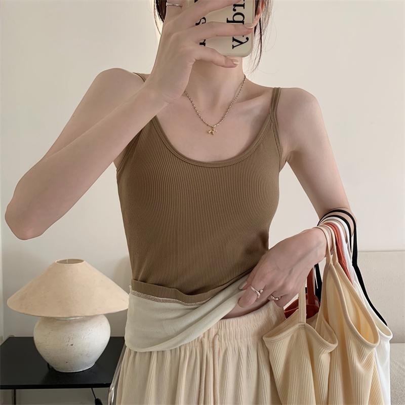 NRVP Áo Tank Top Đơn Co Giãn Phong Cách Hàn Quốc Với Đệm Lót