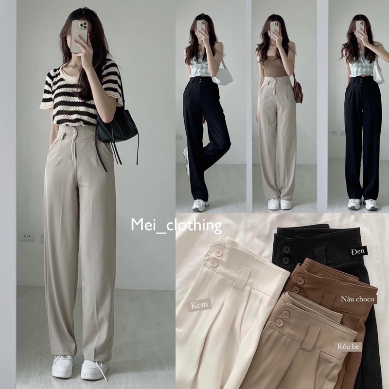 Quần ống rộng thiết kế 2 cúc đĩa to hàng Quảng Châu siêu mướt