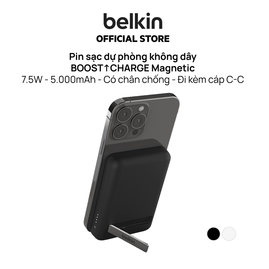 Pin sạc dự phòng không dây Belkin BOOSTCHARGE Magnetic 7.5W 5.000mAh có chân chống, cáp đi kèm C-C 1m - BPD004bt