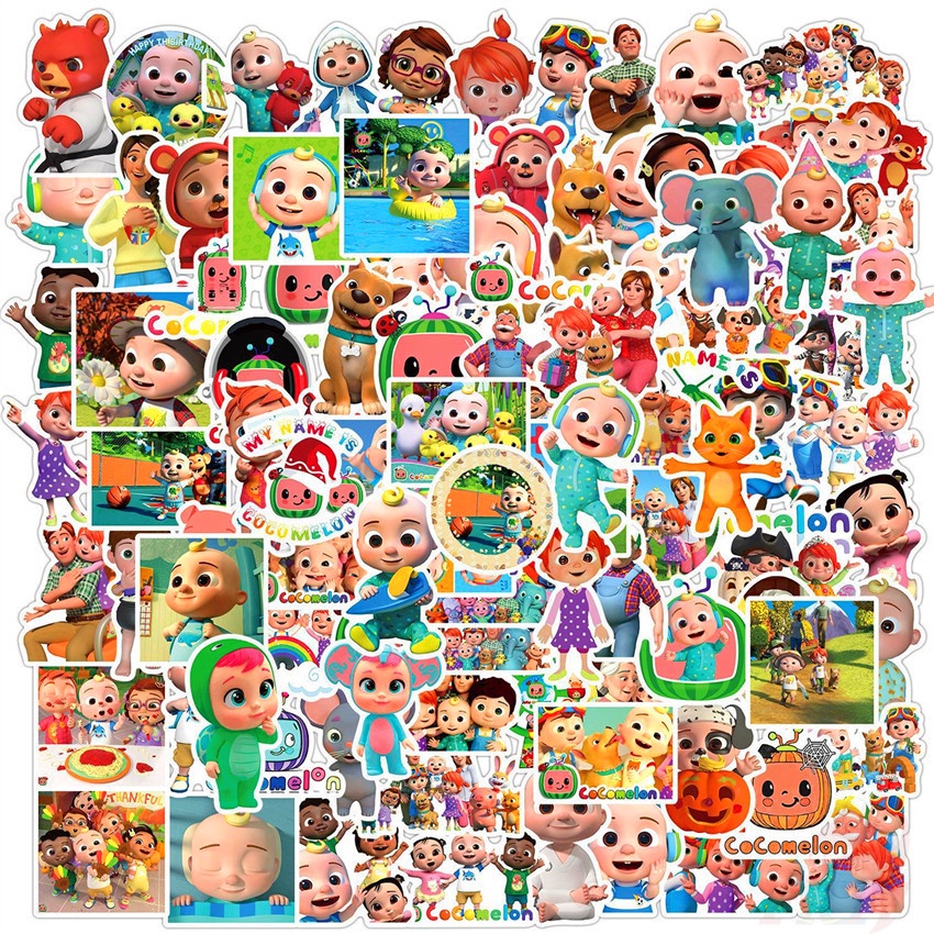 Bộ 100 Cái ❉ Nhãn Dán Dòng CoCoMelon ❉ Miếng Dán Chống Thấm Nước Họa Tiết Hoạt Hình Dùng Trang Trí Thủ Công Cho Trẻ Em