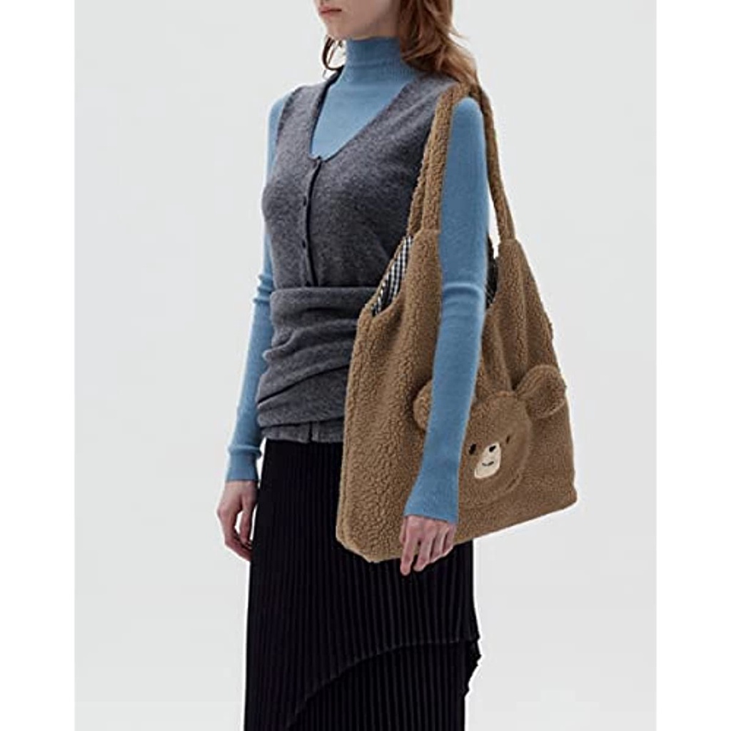 Túi Tote Đeo Vai Bằng Lông Nhân Tạo Hình Gấu Dễ Thương Thời Trang Mùa Đông Cho Nữ JP5