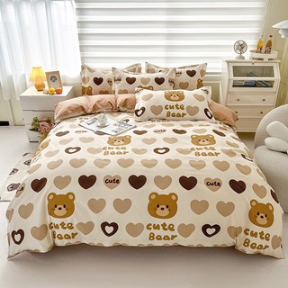 Bộ chăn ga gối cotton poly Gấu Tim Nâu miễn phí bo chun ga trải giường
