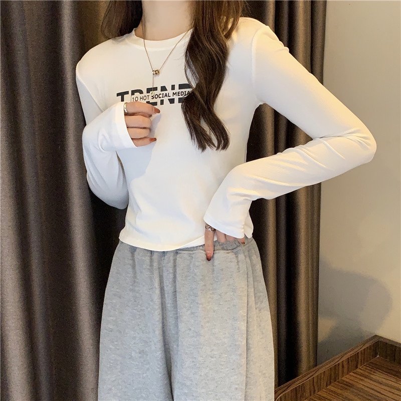 Áo Thun Nữ Dài Tay In Chữ Thời Trang Hàn Quốc