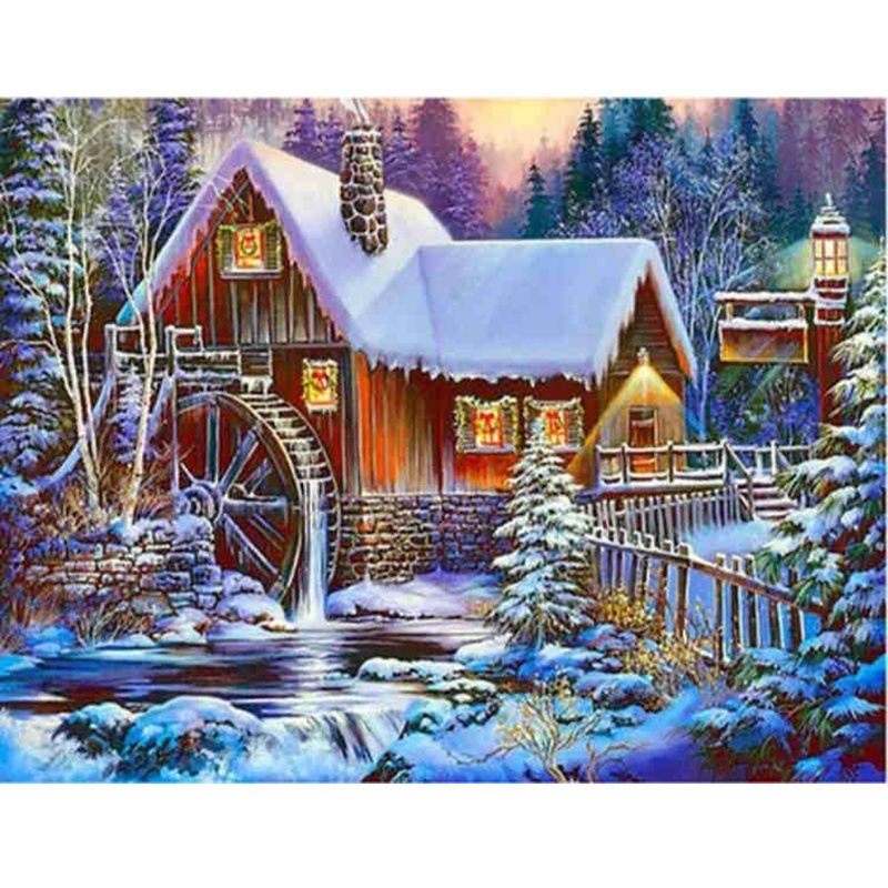 Bộ Tranh Đính Đá 5D Họa Tiết Phong Cảnh Mùa Đông Độc Đáo DIY Dùng Trang Trí Nhà Cửa