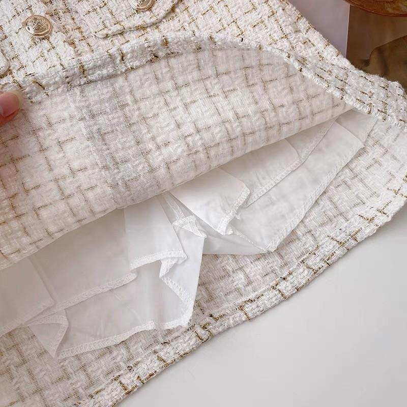 MS1025 Chân váy dạ tweed chữ A túi giả đính cúc (có lót)