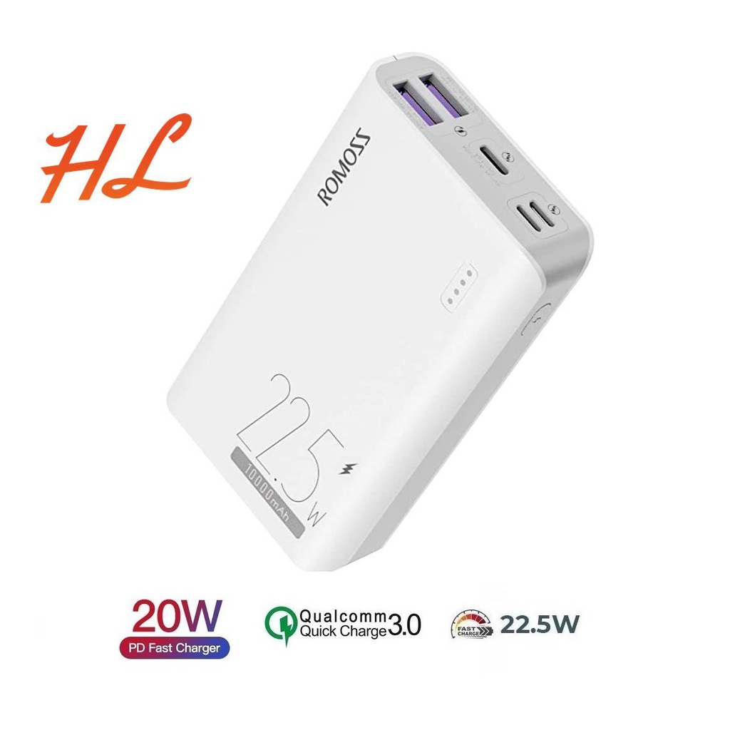 Pin Dự Phòng Romoss Sense 4SF 10000mAh - Sạc Nhanh QC3.0, PD20W, VOOC 22.5W, Sạc Type C 2 Chiều - Hưng Long PC