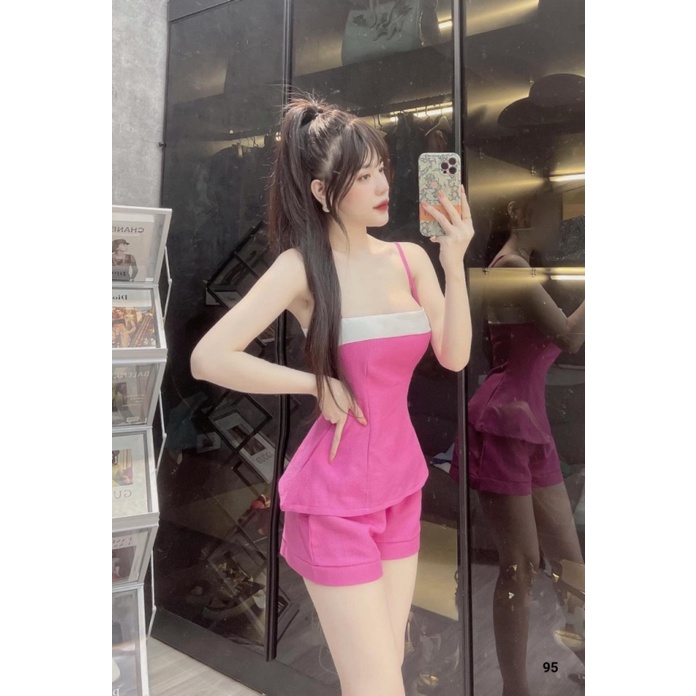 (FREE SHIP) SIÊU SAL SÉT LENIN THIẾT KẾ ÁO HAI DÂY PHỐI QUẦN ĐÙI XINH XẮN KHI ĐI CHƠI UP SHOP VALENTINNA