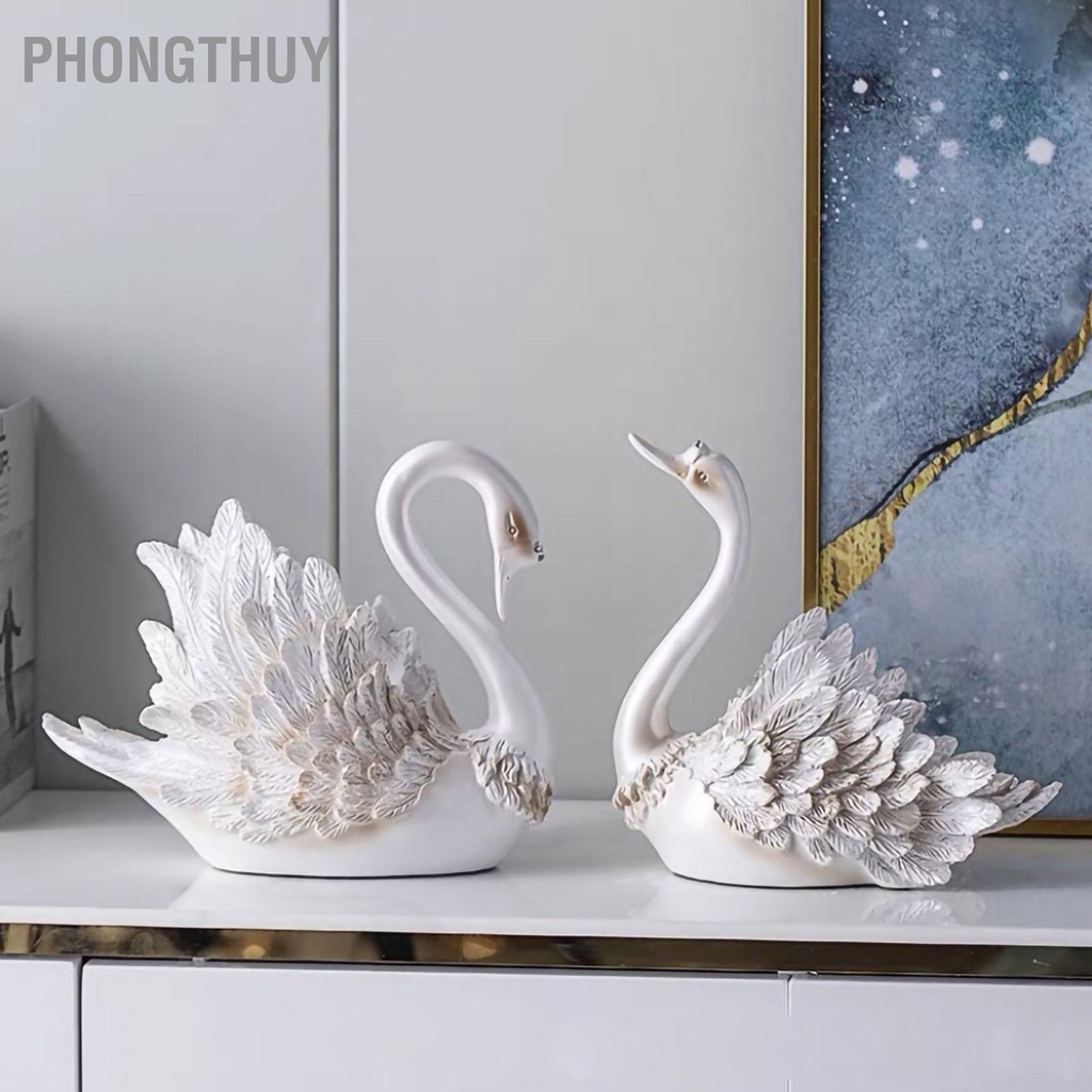 Tượng Cặp Đôi Thiên Nga Hiện Đại Trang Trí Tủ Tivi Phòng Khách Quà Tặng Đám Cưới