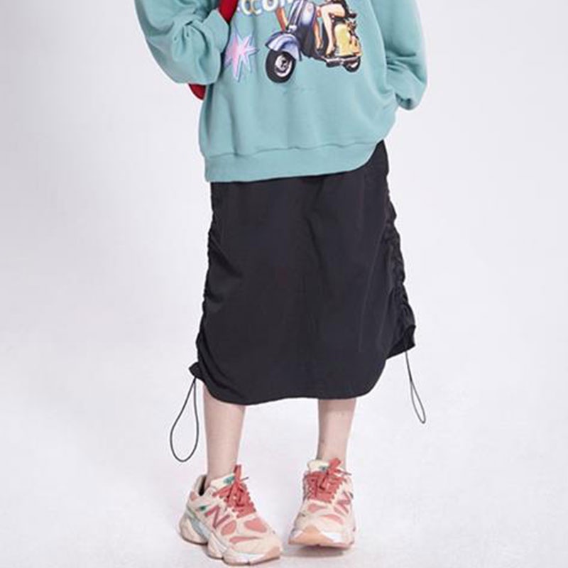 Chân váy XINLANYASHE dây rút dài trung bình thiết kế không đều thời trang mới cho nữ