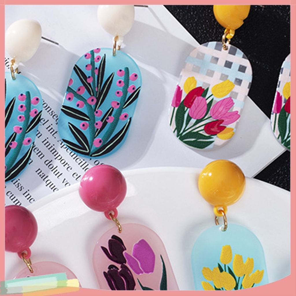 1 đôi bông tai xỏ lỗ ba chiều màu sắc tươi sáng thời trang cho nữ