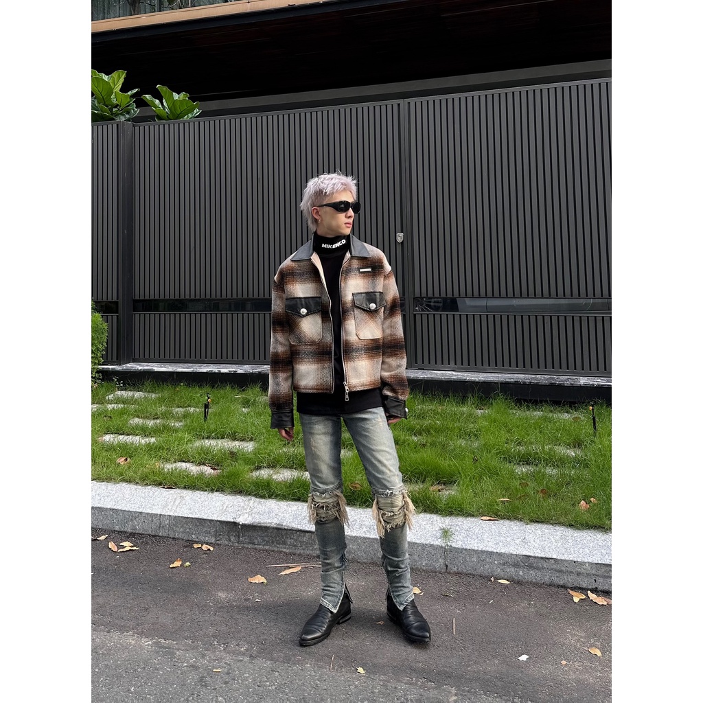 Áo khoác dạ nam MIKENCO Tartan wool overshirt