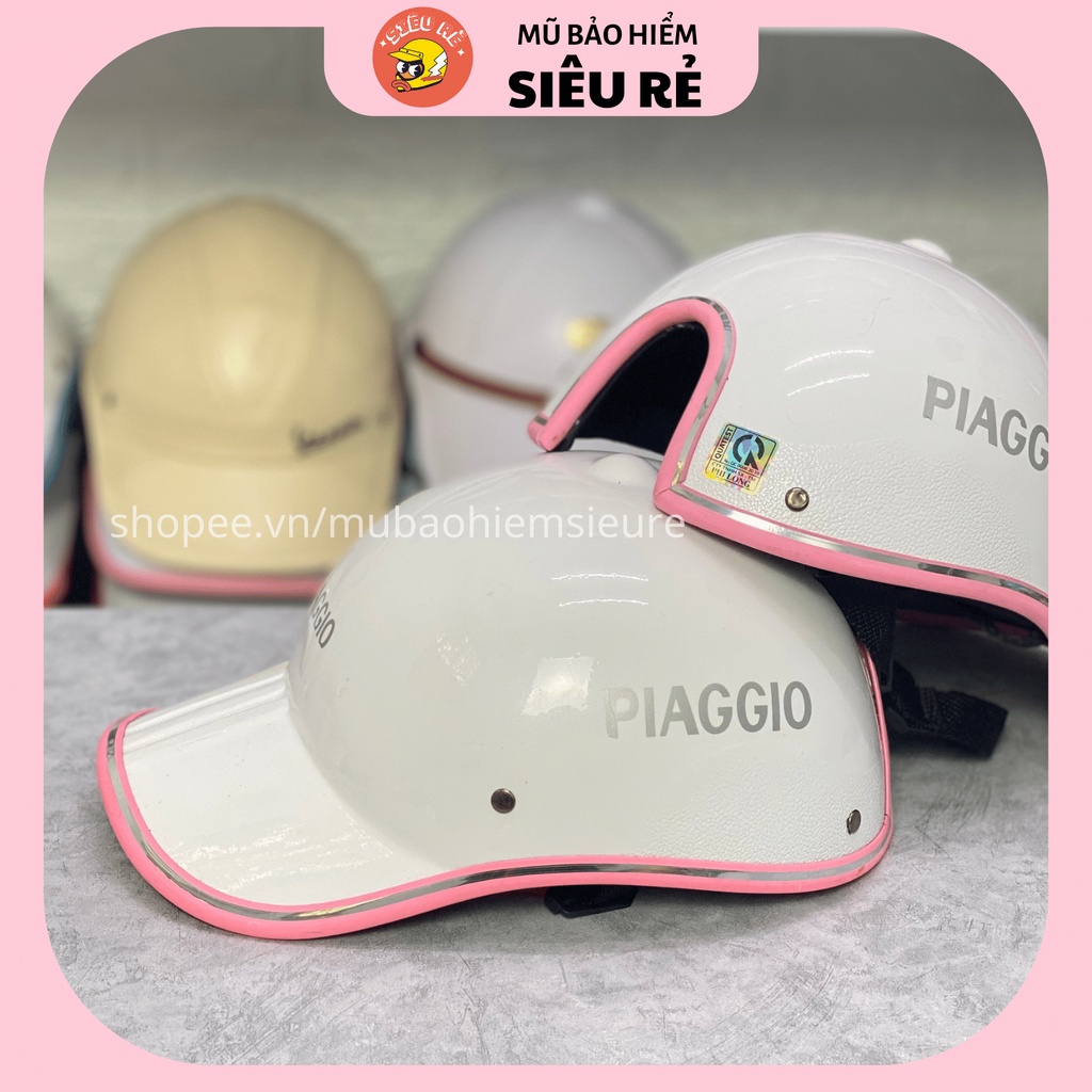 Mũ bảo hiểm lưỡi trai Piaggio cao cấp có khoét lỗ cột tóc, Nón bảo hiểm lưỡi trai thời trang dành cho nữ