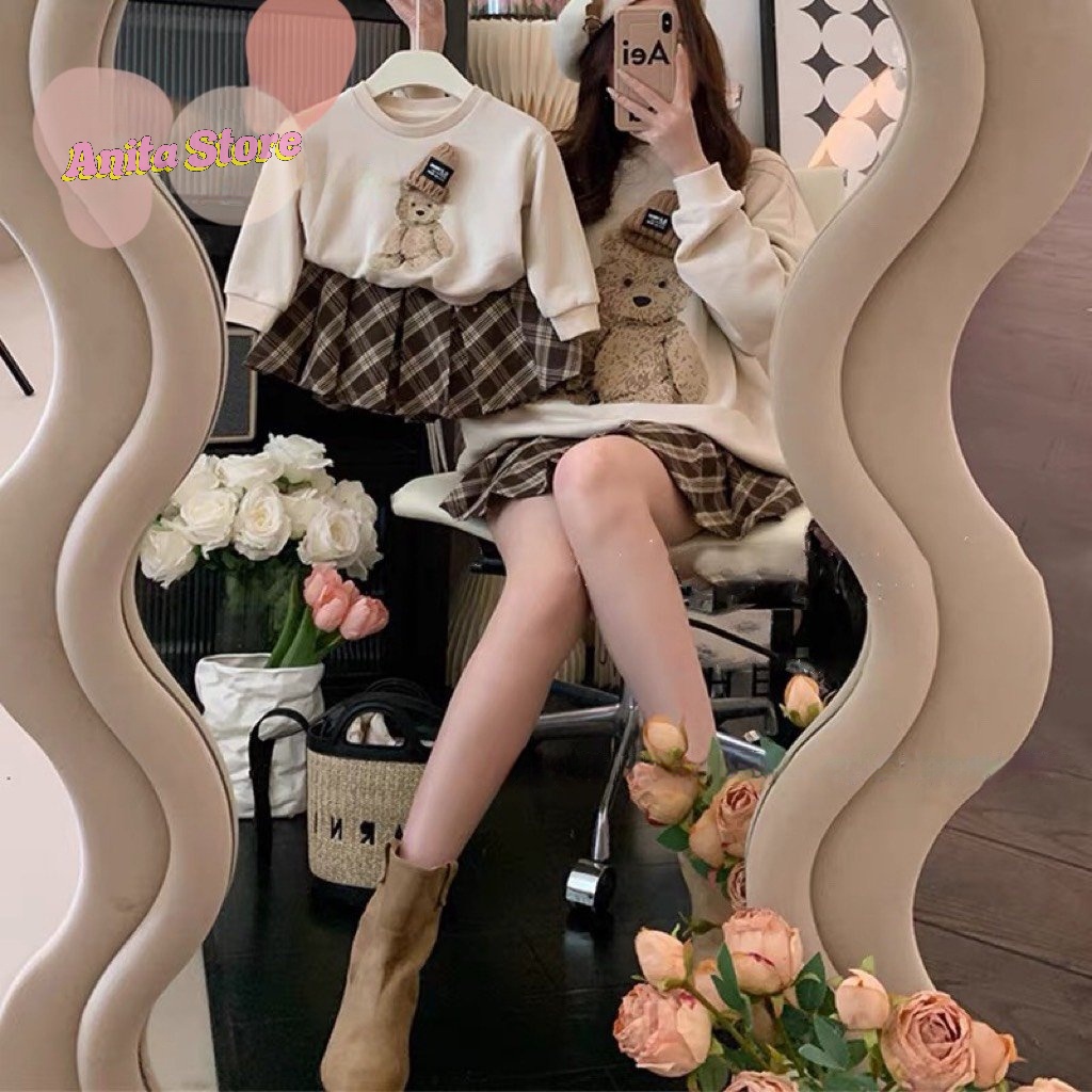 Set váy mẹ con mẫu Hàn Quốc cực kì sang chảnh cho mẹ và bé size bé 9-25kg, mẹ 42-65kg