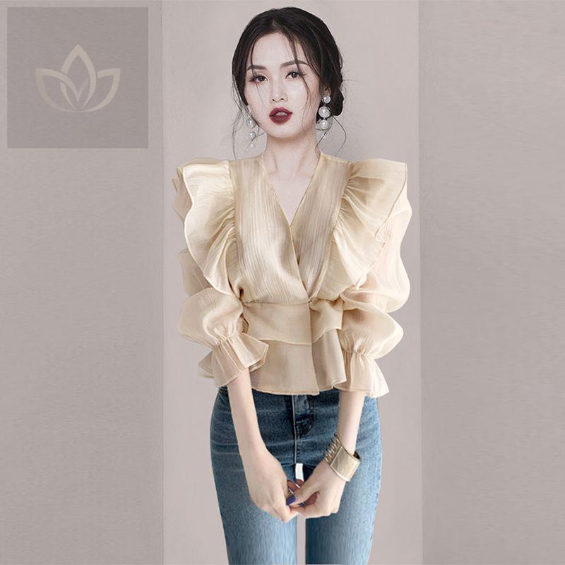 Áo Sơ Mi Tay Dài Phong Cách Pháp Thời Trang Mùa Hè Sang Trọng Cho Nữ Trung Niên