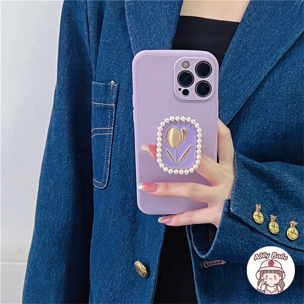 Ốp Điện Thoại TPU Mềm Chống Mồ Hôi Có Giá Đỡ Hình Hoa Tulip Cho IPhone 14 Pro Max 11 7Plus 13 12 11 Pro Max X XS