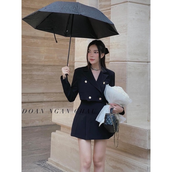 Sét áo vest đen + chân váy