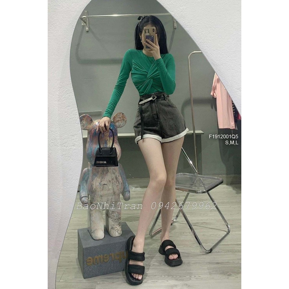 Quần jean short lật lai phối túi kèm đai!