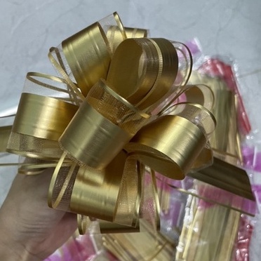 Nơ rút tú cầu viền đỏ sai đại, nơ rút voan lụa cao cấp gói hoa gói quà trang trí