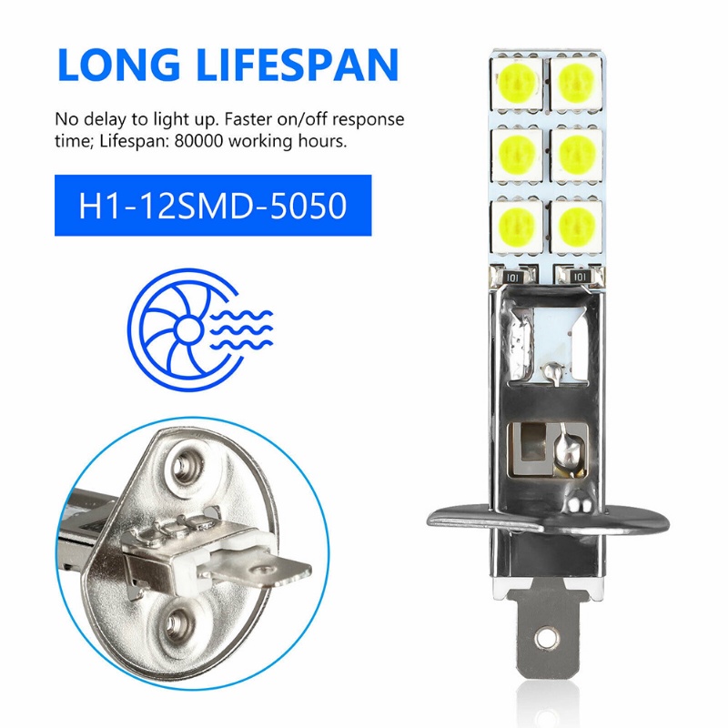 Đèn LED Tín Hiệu Sương Mù Ánh Sáng Trắng 12A H1-12SMD-5050 Cho Xe Hơi