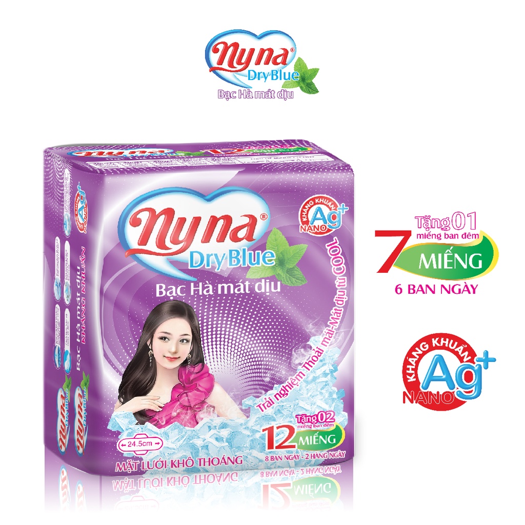 Băng vệ sinh NYNA DryblueCool Tím 12 miếng siêu thấm kháng khuẩn BVS 3 in