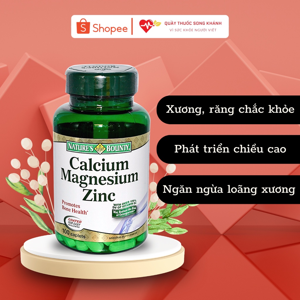 Viên uống bổ sung Canxi, Giúp Xương Chắc Khỏe CALCIUM-MAGNESIUM-ZINC 1000mg - Nature's Bounty