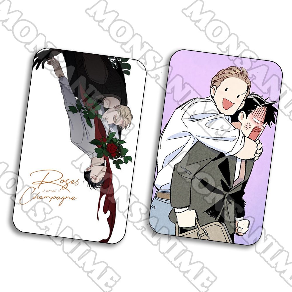 Ảnh card bo góc in hình ROSES AND CHAMPAGNE Hoa Hồng và Rượu Vang manhwa boylove thẻ bo viền 5*8cm sưu tầm