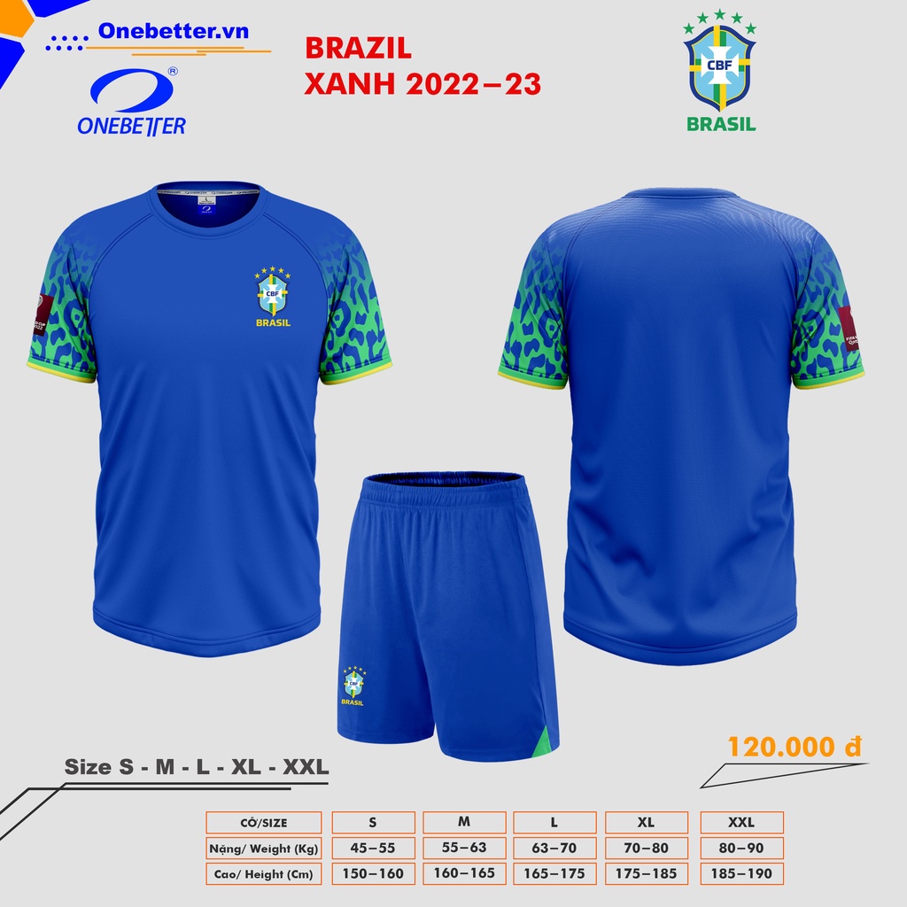 Quần Áo Bóng Đá, Đồ Đá Banh Đội Tuyển Brazil Xanh 2022 2023 - Thun Lạnh Cao Cấp, Không Nhăn, Không X