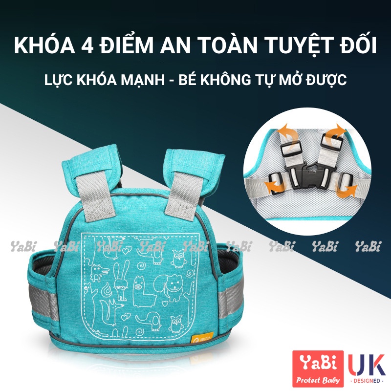 Đai đi xe máy cho bé YaBi, Địu đi xe máy an toàn cho bé 1-10 tuổi loại cao cấp chắc chắn thoáng khí có phản quang