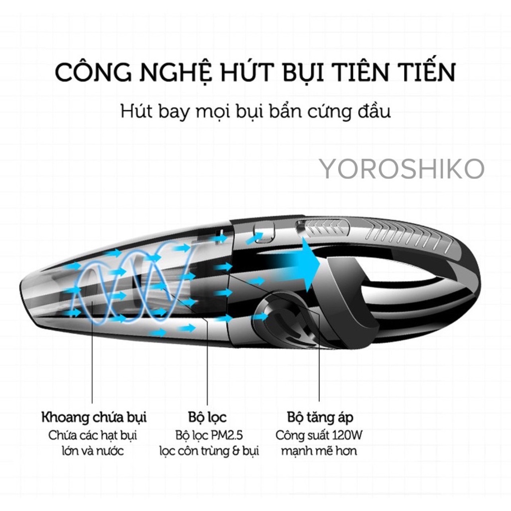 Máy hút bụi mini cầm tay YOROSHIKO hút bụi xe hơi giường nệm thông minh không dây chính hãng 2022