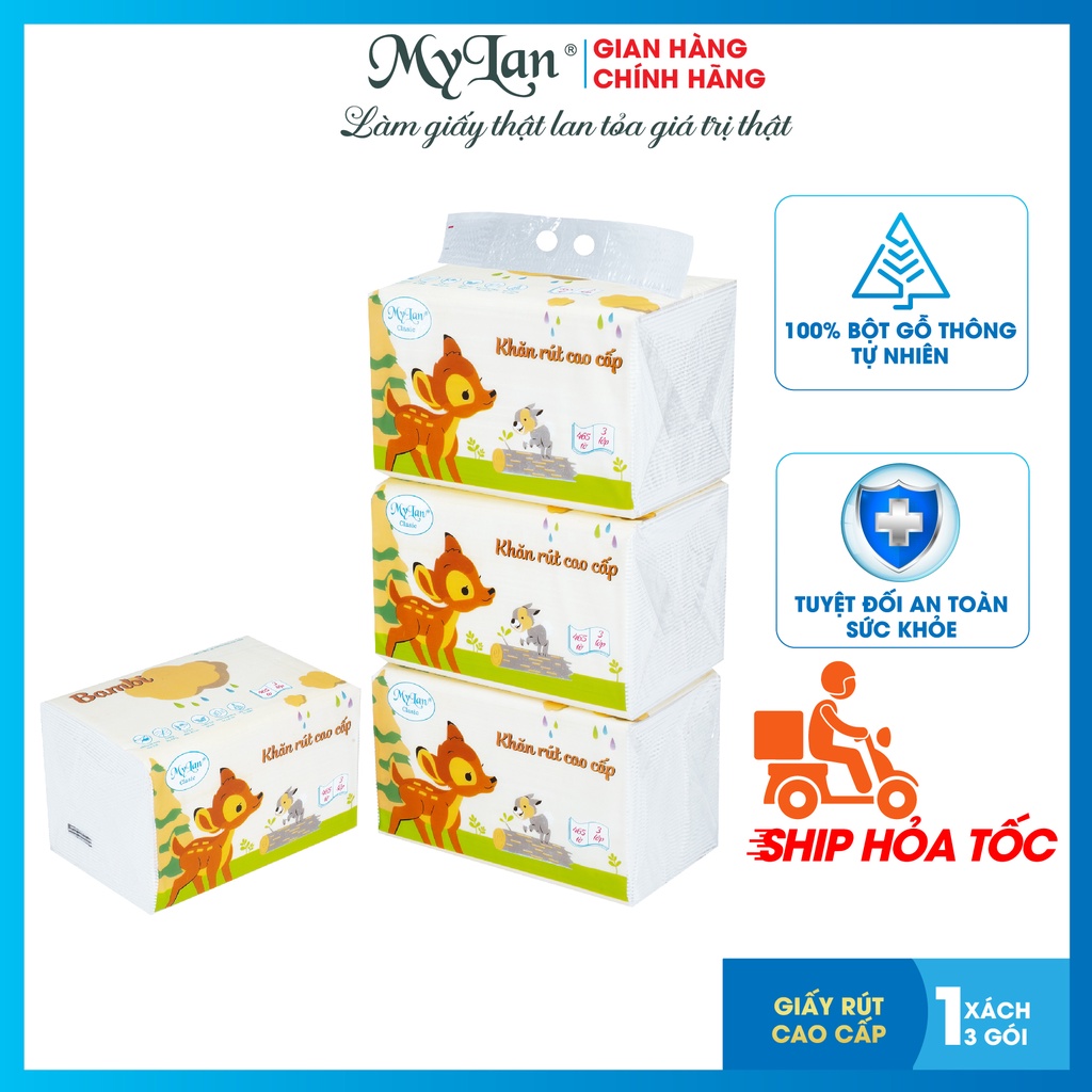 LỐC 3 gói, giấy rút cao cấp Mylan con nai 3 lớp, 465 tờ/gói