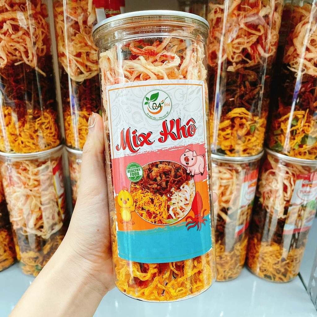 MIX 3 VỊ KHÔ GÀ + KHÔ HEO + MỰC SỢI HẤP DỪA ăn văt tiện lợi, healthy hũ pet 300g Eatclean Food