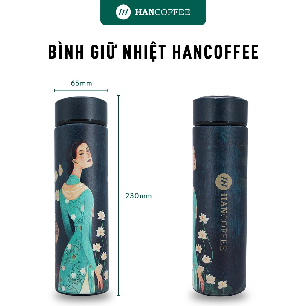 Bình giữ nhiệt HANCOFFEE nóng lạnh 450ml họa tiết Cô Gái inox 304 cao cấp - CCDC0524