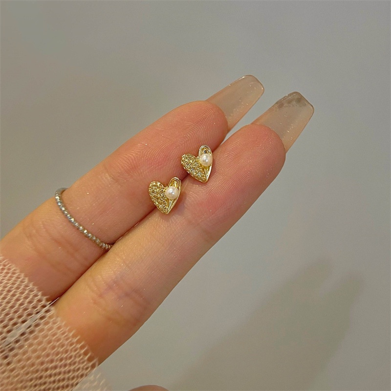 Bông Tai Hình Trái Tim Đính Ngọc Trai Phong Cách Cổ Điển Thời Trang Cho Nữ